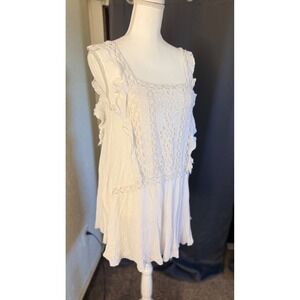 Free People Priscilla Ruffled Crochet Trim Mini Dress Small  Boho Square Neck